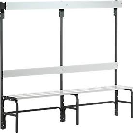 Umkleidebank, Edelstahlrohr/Alu, einfach mit Garderobenteil, 2000 mm breit, anthrazit