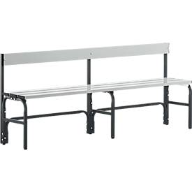 Umkleidebank, Edelstahlrohr/Alu, einfach mit Rückenteil, 1500 mm breit, anthrazit