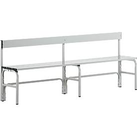 Umkleidebank, Edelstahlrohr/Alu, einfach mit Rückenteil, L 2000 mm, lichtgrau