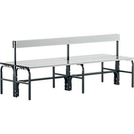 Umkleidebank, Stahlrohr/Alu, doppelt mit Rückenteil, 1500 mm lang, anthrazit
