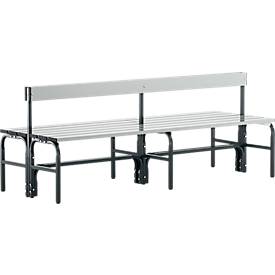 Umkleidebank, Stahlrohr/Alu, doppelt mit Rückenteil, 2000 mm lang, anthrazit