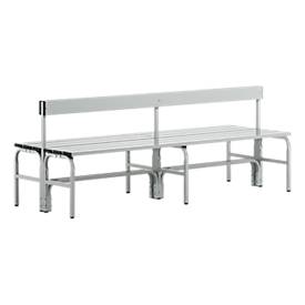 Umkleidebank, Stahlrohr/Alu, doppelt mit Rückenteil, 2000 mm lang, lichtgrau