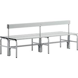 Umkleidebank, Stahlrohr/Alu, doppelt mit Rückenteil, 2000 mm lang, weißalu