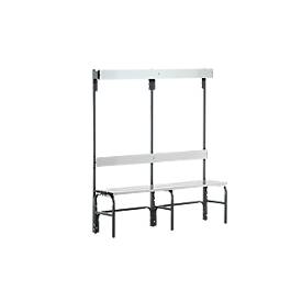 Umkleidebank, Stahlrohr/Alu, einfach mit Garderobenteil, 1500 mm breit, anthrazit