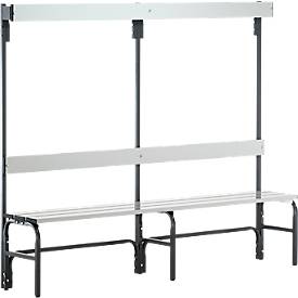 Umkleidebank, Stahlrohr/Alu, einfach mit Garderobenteil, 2000 mm lang, anthrazit