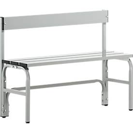 Umkleidebank, Stahlrohr/Alu, einfach mit Rückenteil, 1015 mm lang, lichtgrau