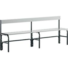 Umkleidebank, Stahlrohr/Alu, einfach mit Rückenteil, 2000 mm lang, anthrazit