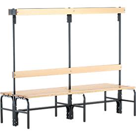 Umkleidebank, Stahlrohr/Holz, doppelt, mit Garderobenteil, 2000 mm breit, anthrazit