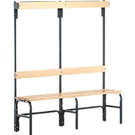 Umkleidebank, Stahlrohr/Holz, einfach, mit Garderobenteil, 1500 mm breit, anthrazit