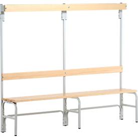 Umkleidebank, Stahlrohr/Holz, einfach, mit Garderobenteil, 2000 mm breit, lichtgrau