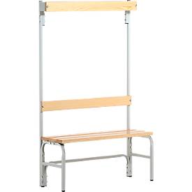 Umkleidebank, Stahlrohr/Holz, einfach, mit Garderobenteil, L 1015 mm, lichtgrau