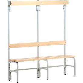 Umkleidebank, Stahlrohr/Holz, einfach, mit Garderobenteil, L 1500 mm, lichtgrau