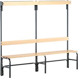 Umkleidebank, Stahlrohr/Holz, einfach, mit Garderobenteil, L 2000 mm, anthrazit