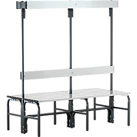 Umkleidebank, Stahlrohr/Alu, doppelt mit Garderobenteil, 1015/1500/2000 mm lang