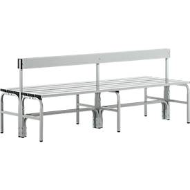 Umkleidebank, Stahlrohr/Alu, doppelt mit Rückenteil, 1015/1500/2000 mm lang