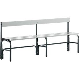 Umkleidebank, Stahlrohr/Alu, einfach mit Rückenteil, 1015/1500/2000 mm lang
