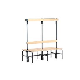 Umkleidebank, Stahlrohr/Holz, doppelt, mit Garderobenteil, L 1015/1500/2000 mm