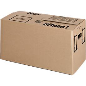 Umzugskarton, 1-wellig, bis 30 kg, Beschriftungsfeld, verstärkte Handgriffe, L 594 x B 286 x H 295 mm, braun, 25 Stück