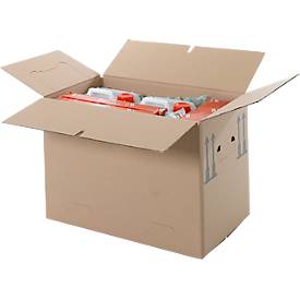Umzugskarton, 1-wellig, bis 40 kg, Beschriftungsfeld, verstärkte Handgriffe, L 500 x B 300 x H 340 mm, braun