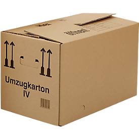 Umzugskarton, 1-wellig, bis 40 kg, Beschriftungsfeld, verstärkte Handgriffe, L 500 x B 300 x H 340 mm, braun