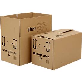Umzugskarton, 2-wellig, bis 40 kg, Beschriftungsfeld, BC-Wellpappe, verstärkte Handgriffe, Schmetterlingsboden, L 550 x B 350 x H 330 mm, braun