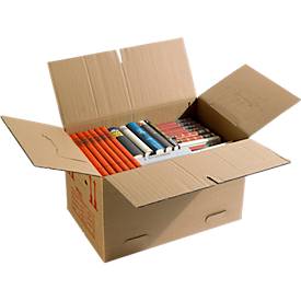 Umzugskarton, 2-wellig, bis 40 kg, Beschriftungsfeld, BC-Wellpappe, verstärkte Handgriffe, Schmetterlingsboden, L 550 x B 350 x H 330 mm, braun