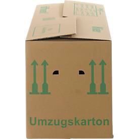 Umzugskarton, 2-wellig, bis 40 kg, Beschriftungsfeld, Doppelgriff-System, Schmetterlingsboden, L 603 x B 295 x H 317 mm, braun