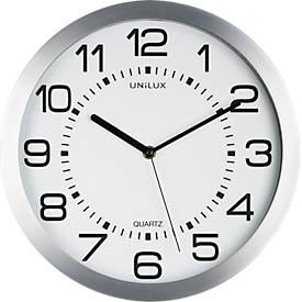 Unilux MOON Wanduhr metallgrau, 30 cm, beleuchtetes Ziffernblatt, Batterie- und Netzbetrieb