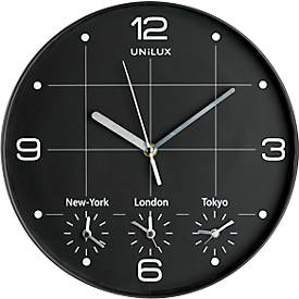 UNILUX ON TIME Wanduhr, 30,5 cm, Weltzeituhr, schwarz, inkl. 4x AA-Batterien