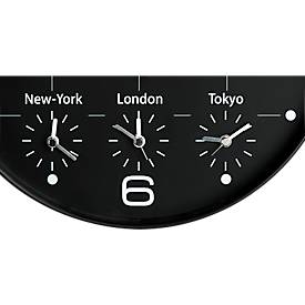 UNILUX ON TIME Wanduhr, 30,5 cm, Weltzeituhr, schwarz, inkl. 4x AA-Batterien