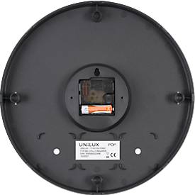Unilux POP Wanduhr schwarz, Durchmesser: 30,5 cm, Quarzuhrwerk, leise schleichende Zeiger, Batterie inklusive