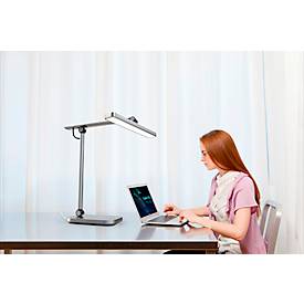 Unilux PURELINE LED Schreibtischleuchte, dimmbar, 3000K/4000K/5700K, Helligkeitssensor, Gelenkarm, metallgrau