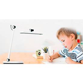 Unilux PURELINE LED Schreibtischleuchte, dimmbar, 3000K/4000K/5700K, Helligkeitssensor, Gelenkarm, weiß