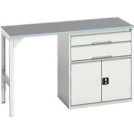 Unterbauwerkbank Bott verso, Linoleum-Platte, 2 Schubladen, 1 Tür, 1 Ablageboden, B 1500 x T 600 x H 930 mm, Lichtgrau