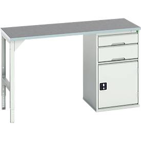 Unterbauwerkbank Bott verso, Linoleum-Platte, 2 Schubladen, 1 Tür, 1 Ablageboden, B 1500 x T 600 x H 930 mm, Lichtgrau