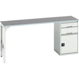 Unterbauwerkbank Bott verso, Linoleum-Platte, 2 Schubladen, 1 Tür, 1 Ablageboden, B 2000 x T 600 x H 930 mm, Lichtgrau
