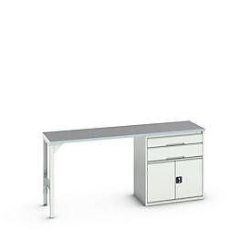 Unterbauwerkbank Bott verso, Linoleum-Platte, 2 Schubladen, 1 Tür, 1 Ablageboden, B 2000 x T 600 x H 930 mm, Lichtgrau