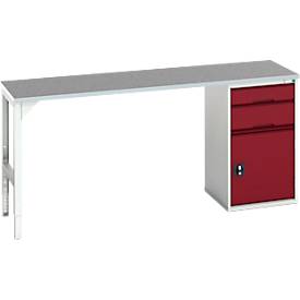 Unterbauwerkbank Bott verso, Linoleum-Platte, 2 Schubladen, 1 Tür, 1 Ablageboden, B 2000 x T 600 x H 930 mm, Lichtgrau / Purpurrot