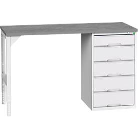 Unterbauwerkbank Bott verso, Linoleum-Platte, 5 Schubladen, B 1500 x T 600 x H 930 mm, Lichtgrau