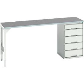 Unterbauwerkbank Bott verso, Linoleum-Platte, 5 Schubladen, B 2000 x T 600 x H 930 mm, Lichtgrau