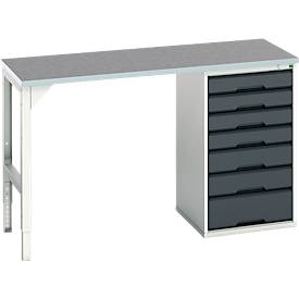 Unterbauwerkbank Bott verso, Linoleum-Platte, 7 Schubladen, B 1500 x T 600 x H 930 mm, Lichtgrau / Anthrazitgrau