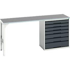 Unterbauwerkbank Bott verso, Linoleum-Platte, 7 Schubladen, B 2000 x T 600 x H 930 mm, Lichtgrau / Anthrazitgrau