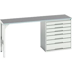 Unterbauwerkbank Bott verso, Linoleum-Platte, 7 Schubladen, B 2000 x T 600 x H 930 mm, Lichtgrau