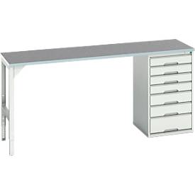 Unterbauwerkbank Bott verso, Linoleum-Platte, 7 Schubladen, B 2000 x T 600 x H 930 mm, Lichtgrau