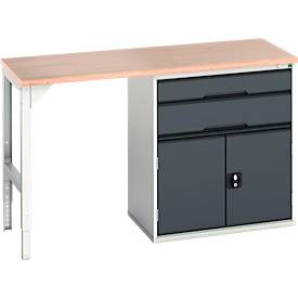 Unterbauwerkbank Bott verso, Multiplex-Platte, 2 Schubladen, 1 Tür, 1 Ablageboden, B 1500 x T 600 x H 930 mm, Lichtgrau / Anthrazitgrau