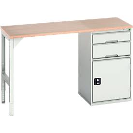 Unterbauwerkbank Bott verso, Multiplex-Platte, 2 Schubladen, 1 Tür, 1 Ablageboden, B 1500 x T 600 x H 930 mm, Lichtgrau