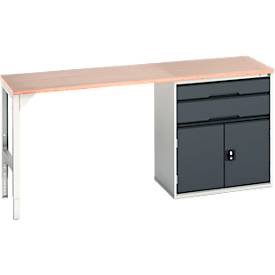 Unterbauwerkbank Bott verso, Multiplex-Platte, 2 Schubladen, 1 Tür, 1 Ablageboden, B 2000 x T 600 x H 930 mm, Lichtgrau / Anthrazitgrau