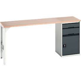 Unterbauwerkbank Bott verso, Multiplex-Platte, 2 Schubladen, 1 Tür, 1 Ablageboden, B 2000 x T 600 x H 930 mm, Lichtgrau / Anthrazitgrau