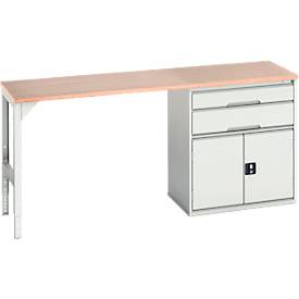 Unterbauwerkbank Bott verso, Multiplex-Platte, 2 Schubladen, 1 Tür, 1 Ablageboden, B 2000 x T 600 x H 930 mm, Lichtgrau