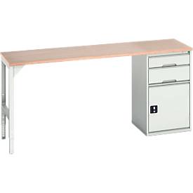 Unterbauwerkbank Bott verso, Multiplex-Platte, 2 Schubladen, 1 Tür, 1 Ablageboden, B 2000 x T 600 x H 930 mm, Lichtgrau